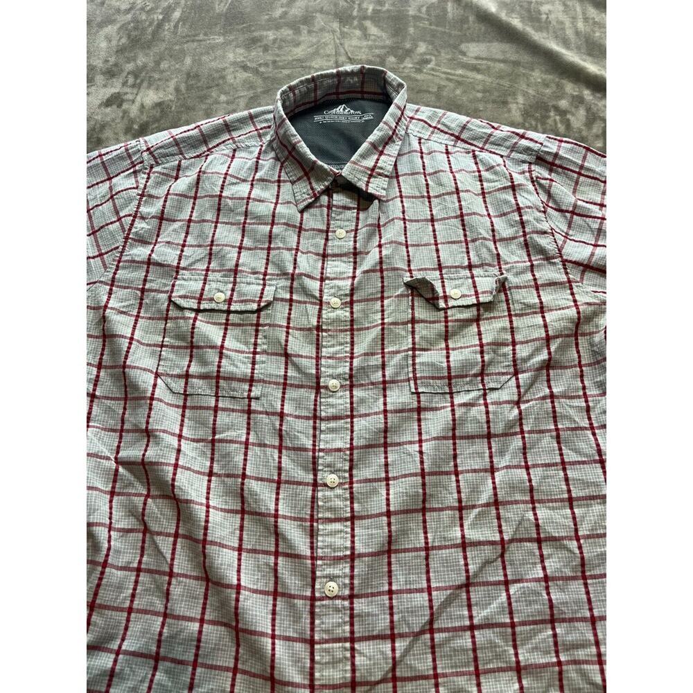 Croft & Barrow Short Sleeved Shirt Quick Dry Vented Back RED Gray Check XXL